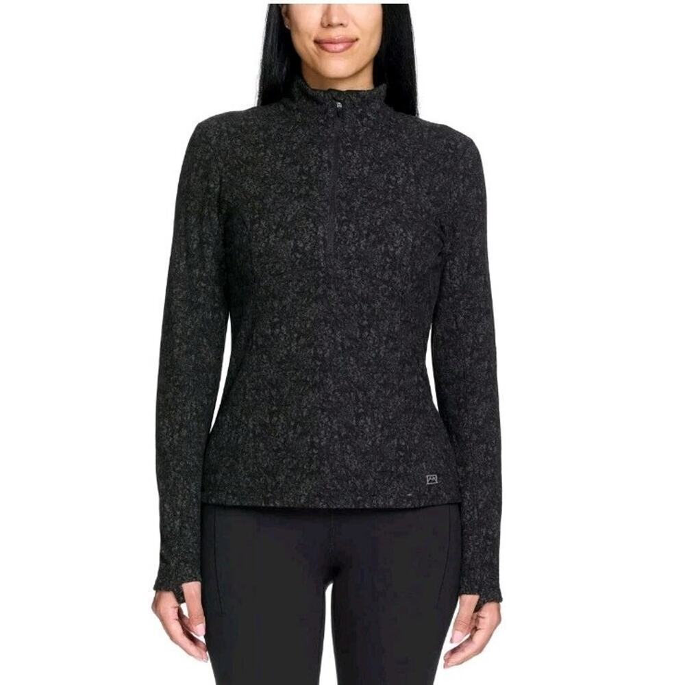 Spyder Active Womens Black Fleece Pullover Jacket Size L Half Zip Warm Stretch
